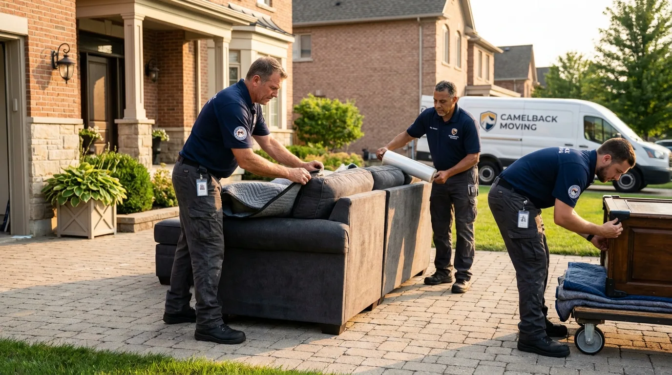 Large estate moving crew wrapping furniture in Danbury, CT