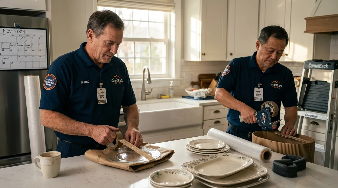 Professional crew packing kitchen dishware in Danbury, CT